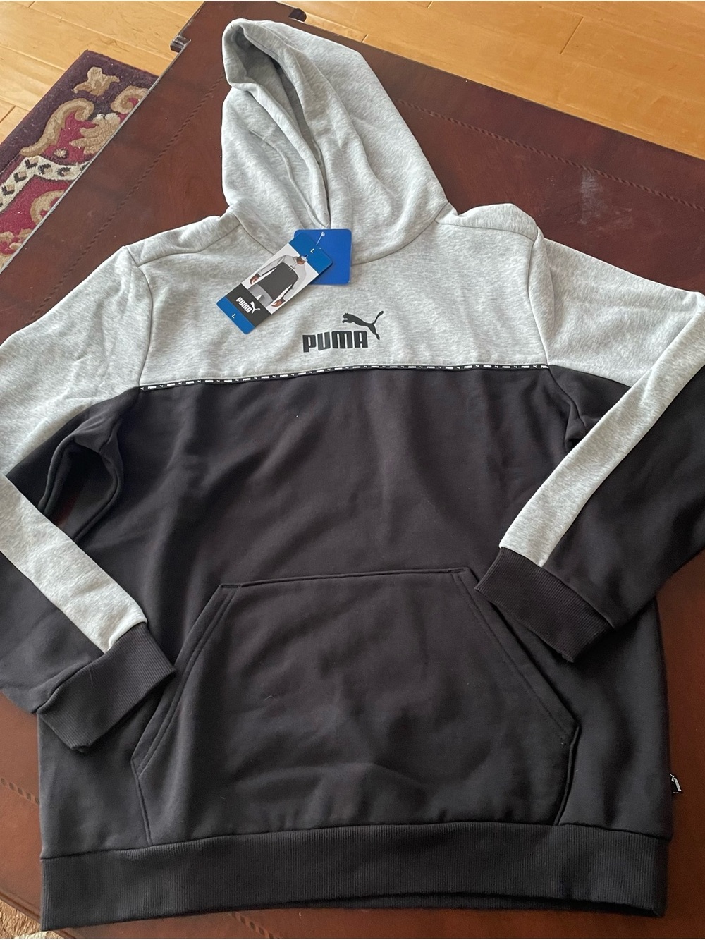NWT! Puma Gray & Black Men’s Pullover Hoodie, Sz L